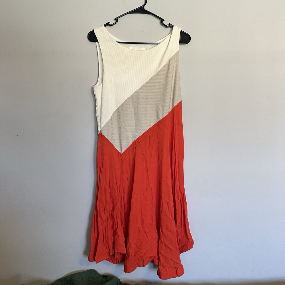 Maeve Anthropologie Coral Colorblock Sundress Pink White Tan Medium